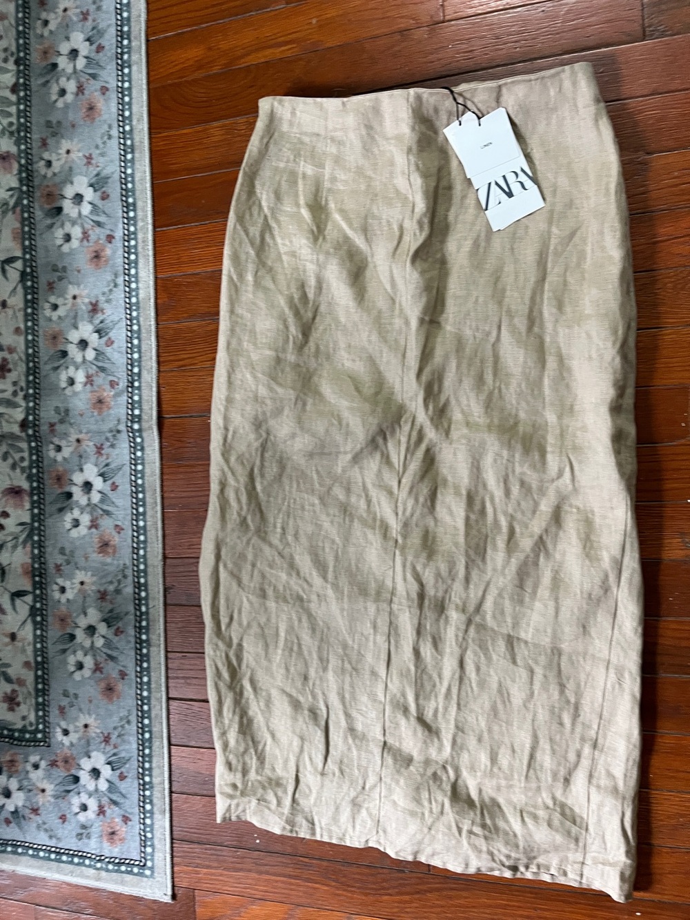 Zara Natural Beige Linen-Blend Midi Skirt